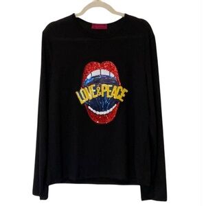 Melissa Masse Black Top with Red and Yellow Accents